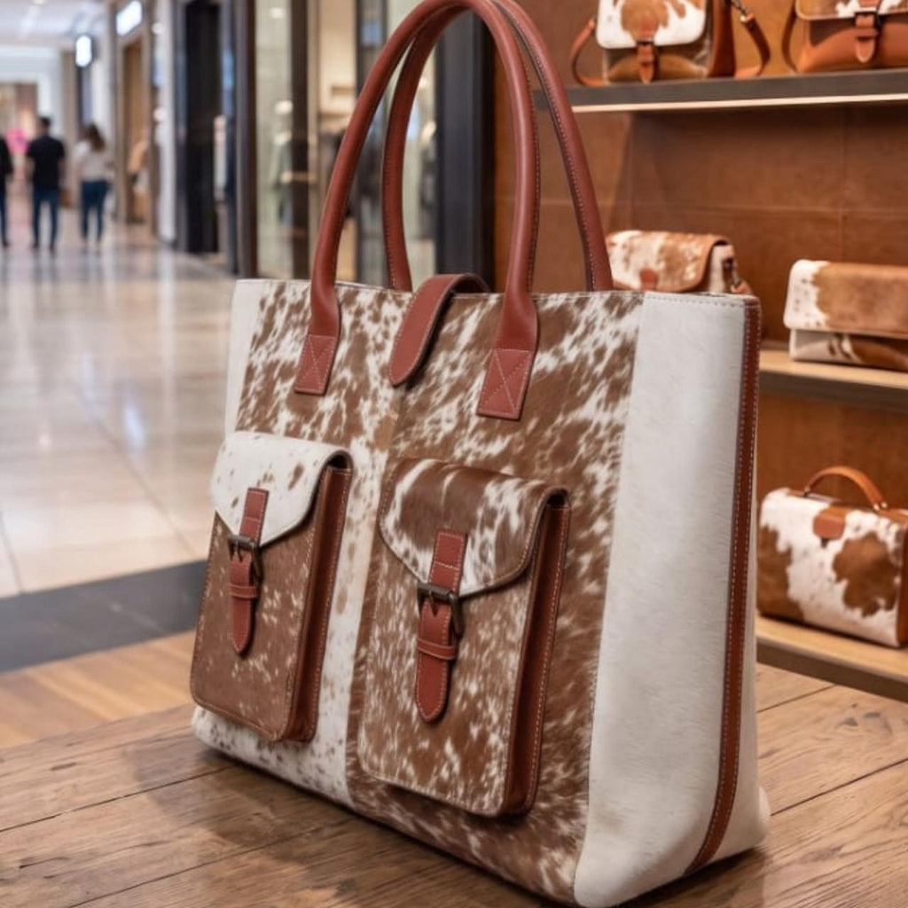 Women's Tan Speckle Cowhide Pocket Tote