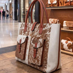 Women's Tan Speckle Cowhide Pocket Tote