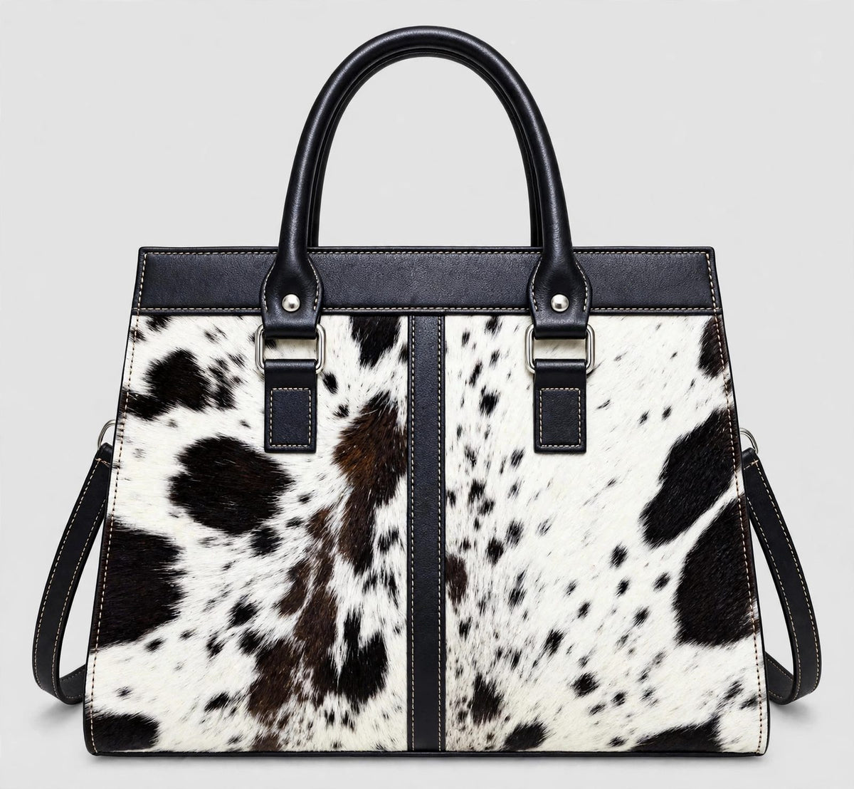 Women's Black & White Cowhide Structured Handbag