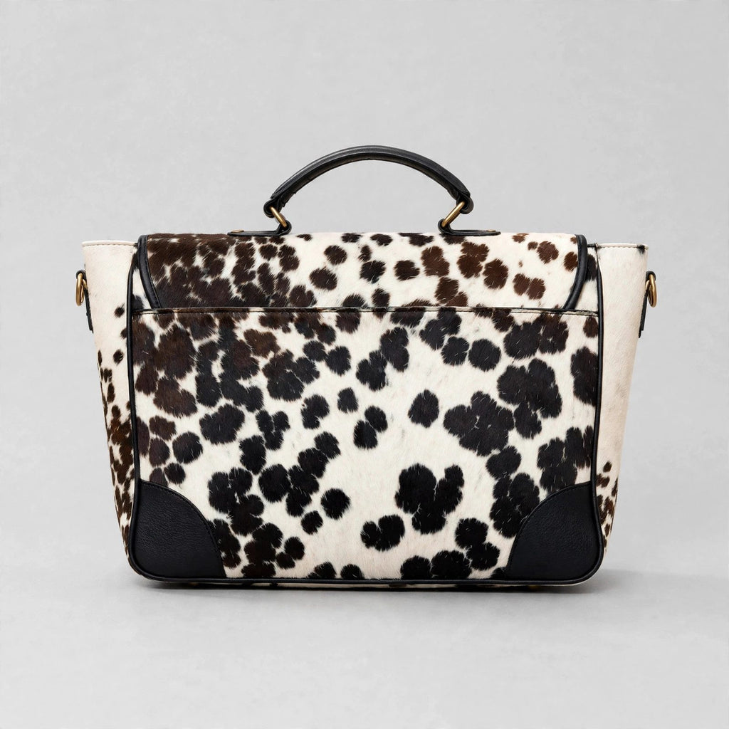 Women's Black & White Speckle Cowhide Buckle Satchel