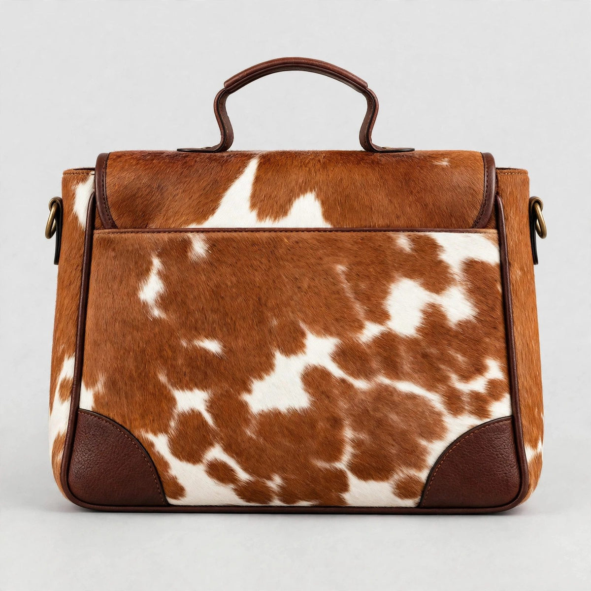 Women's Brown & White Cowhide Buckle Satchel
