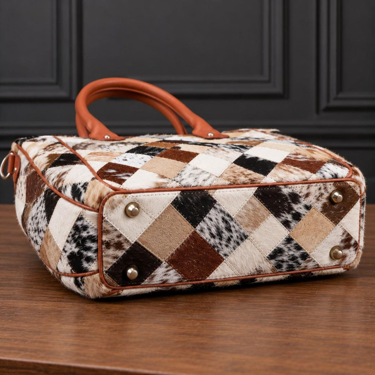 Women's Woven Patchwork Cowhide Handbag