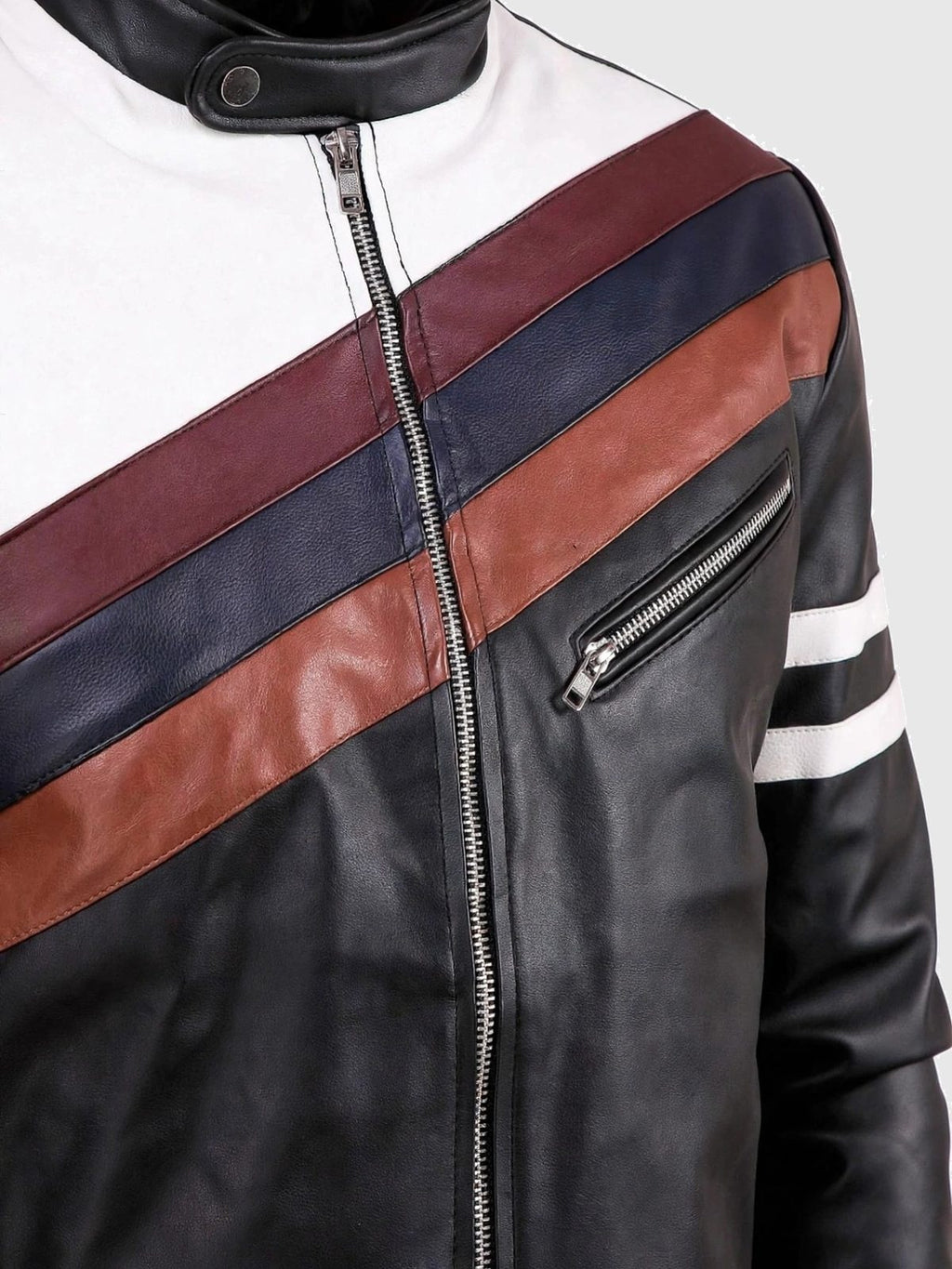 Men's Diagonal Striped Leather Jacket