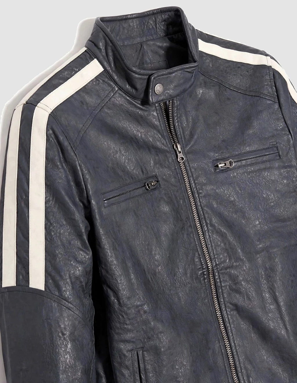 Men's Dark Grey Striped Leather Jacket