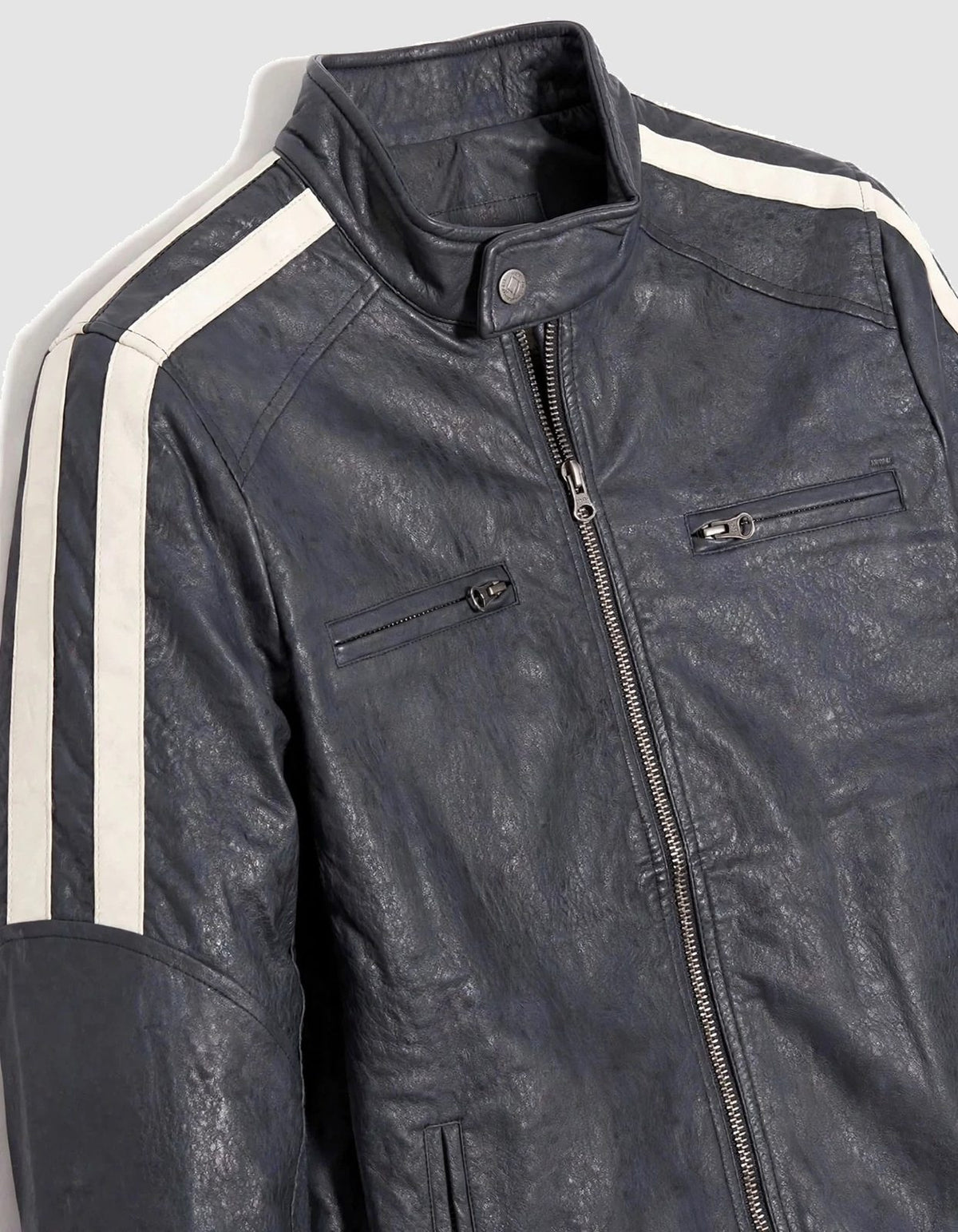Men's Dark Grey Striped Leather Jacket
