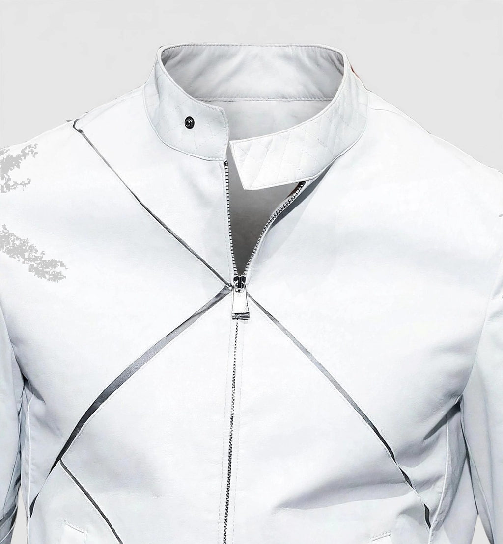 Men's White Minimalist Leather Jacket