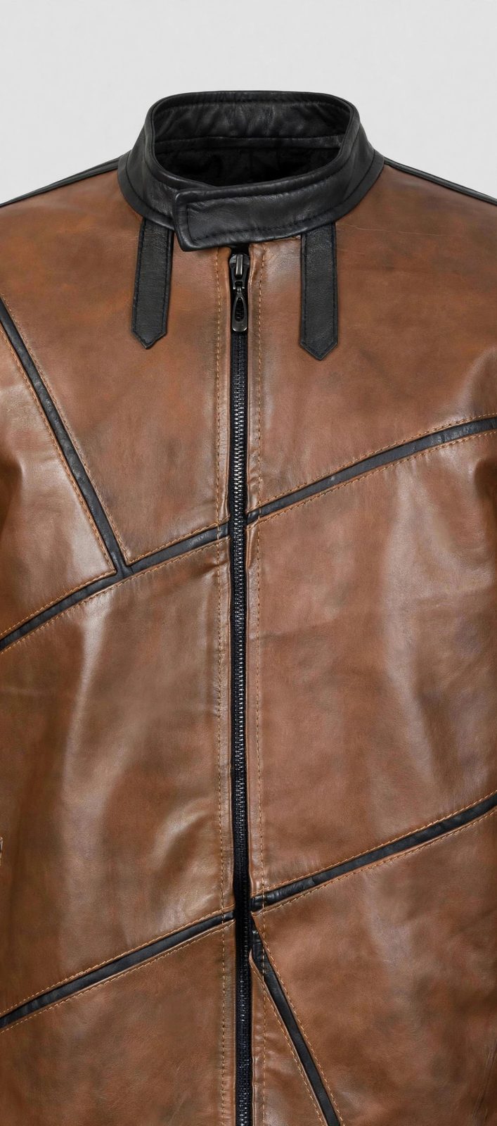 Men's Brown Diagonal Panel Leather Jacket
