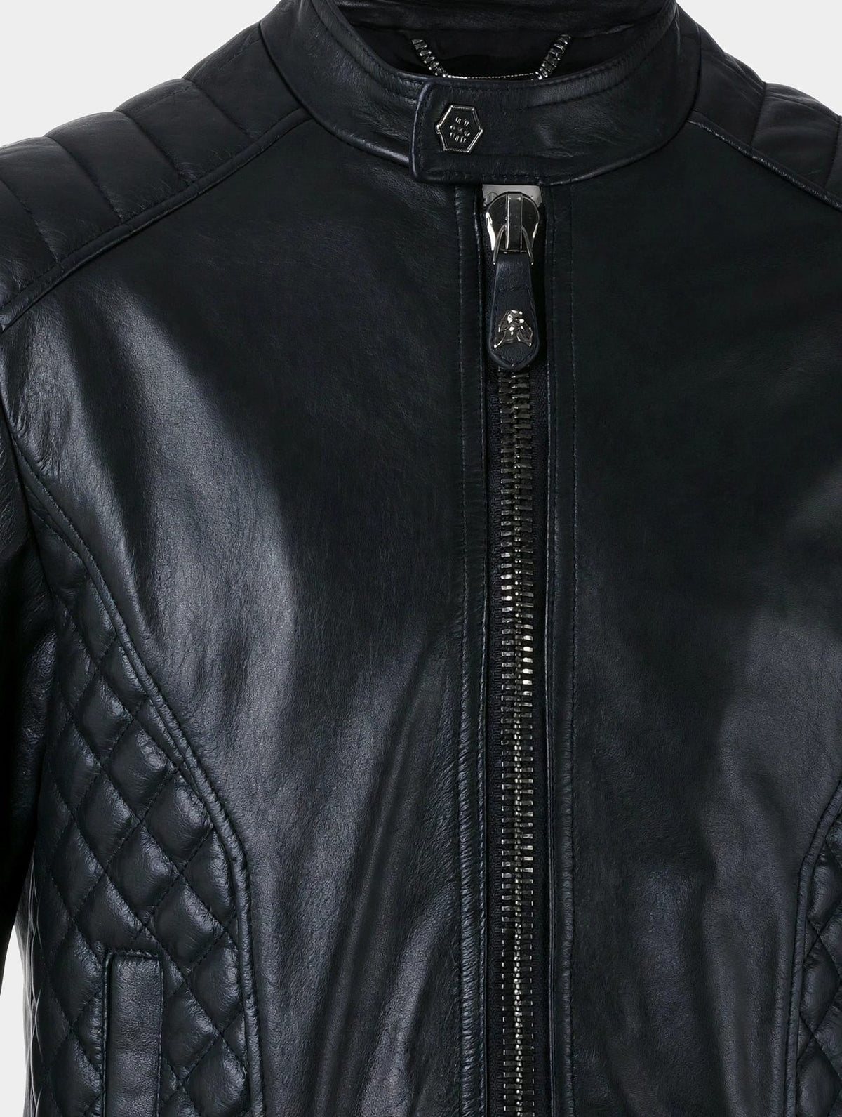 Men's Black Quilted Panel Leather Jacket