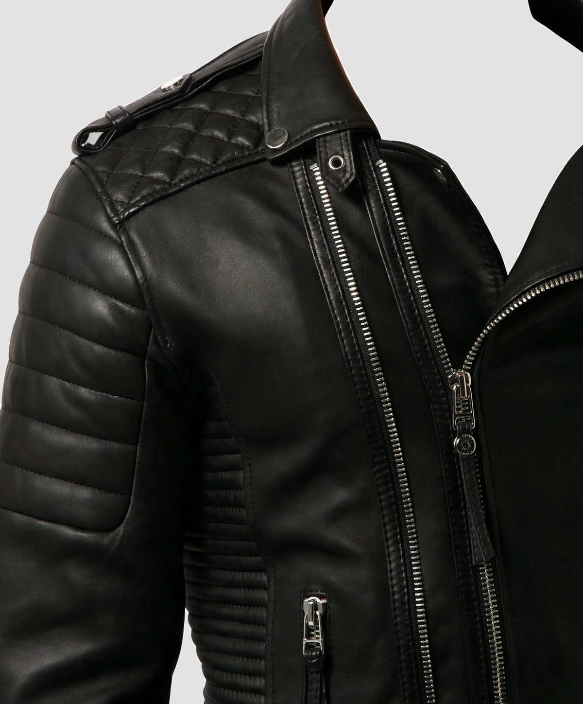 Men's Black Quilted Biker Leather Jacket