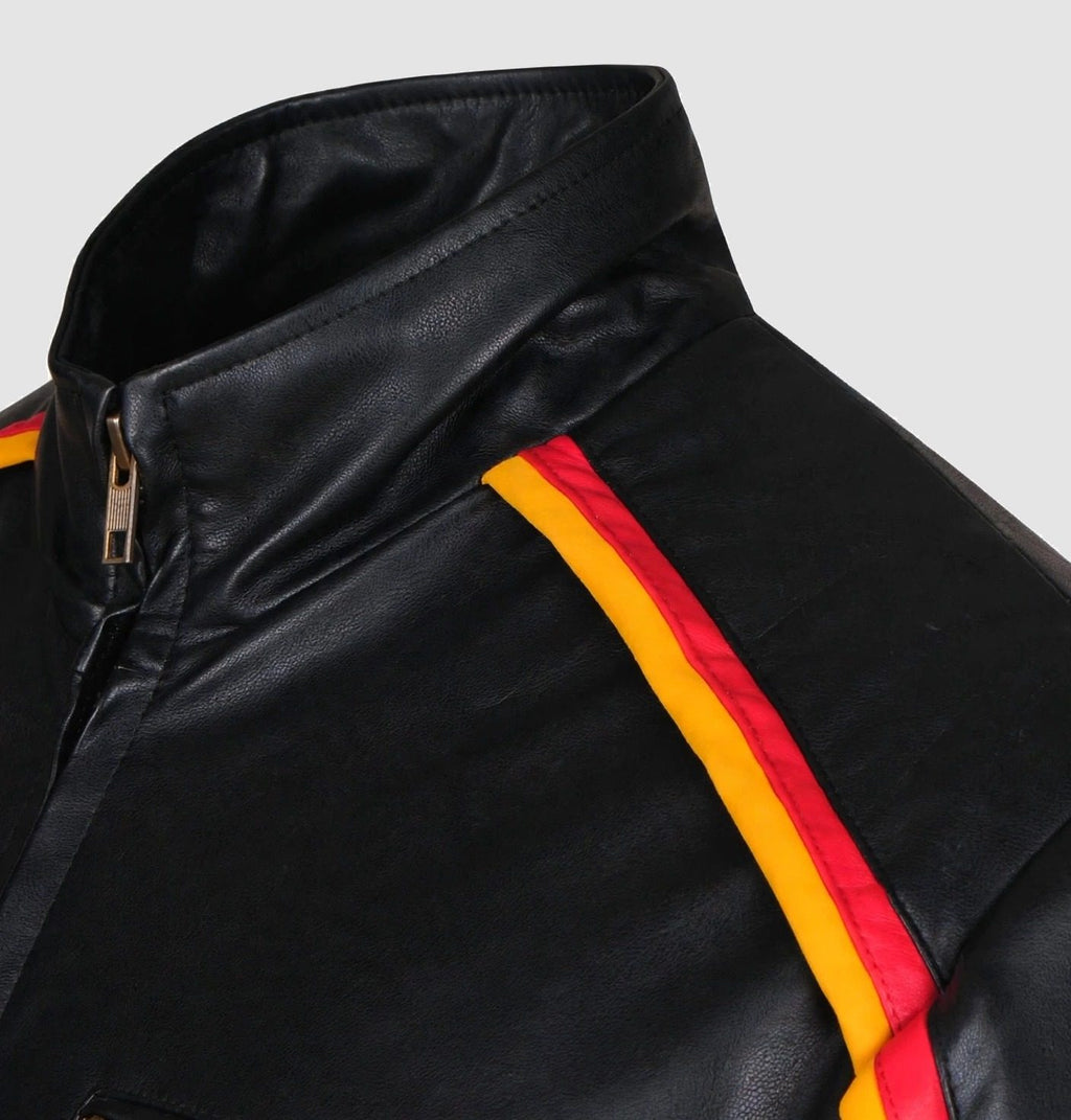 Men's Black Racing Stripe Leather Jacket