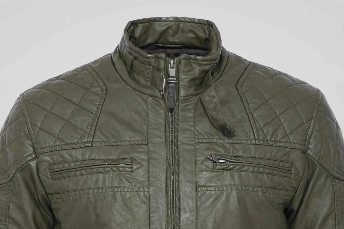Men's Olive Quilted Leather Jacket