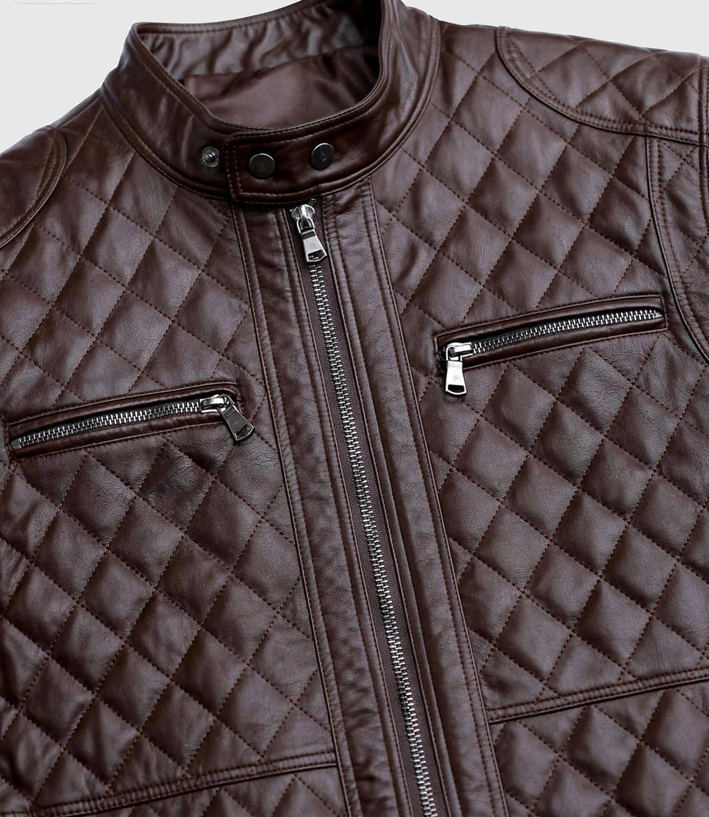 Men's Brown Diamond Quilted Leather Jacket