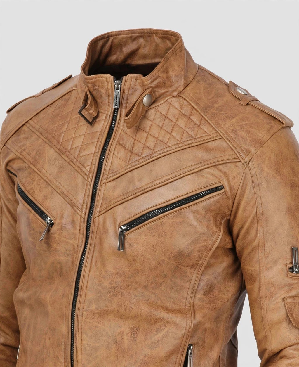 Men's Tan Quilted Leather Jacket