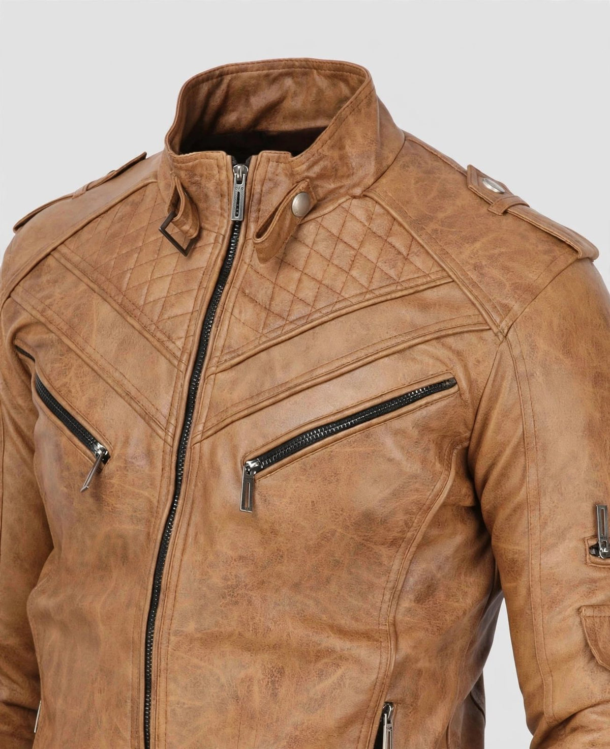 Men's Tan Quilted Leather Jacket