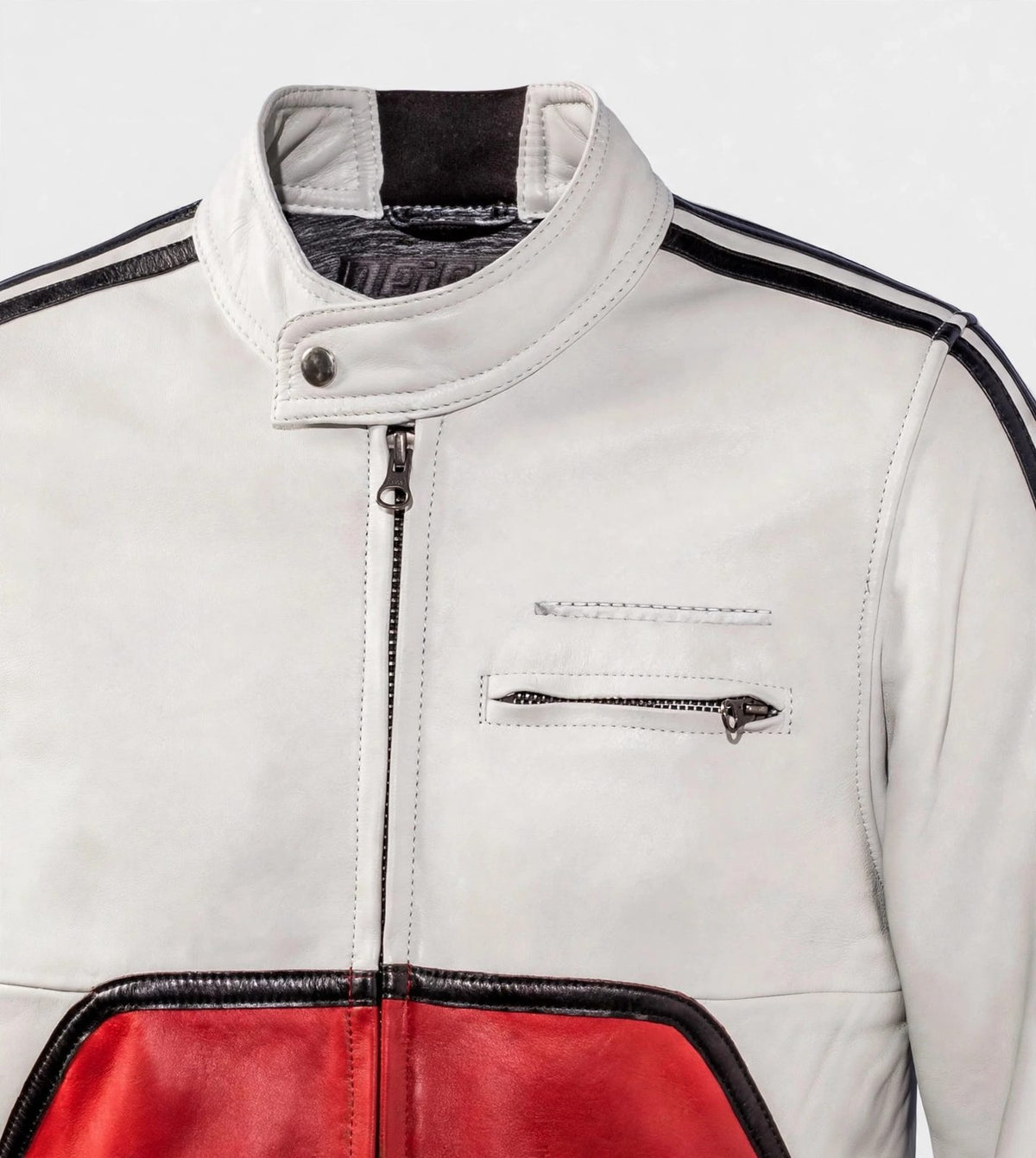 Men's White & Red Racing Leather Jacket