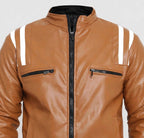 Men's Tan Striped Leather Jacket