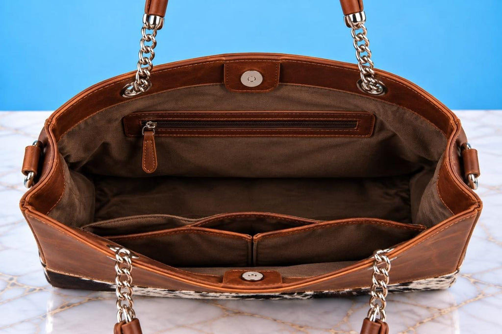 Women's Brown Cowhide Chain Tote