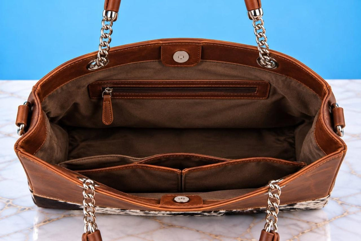 Women's Brown Cowhide Chain Tote