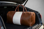 Two-Tone Brown & White Cowhide Leather Duffel Bag