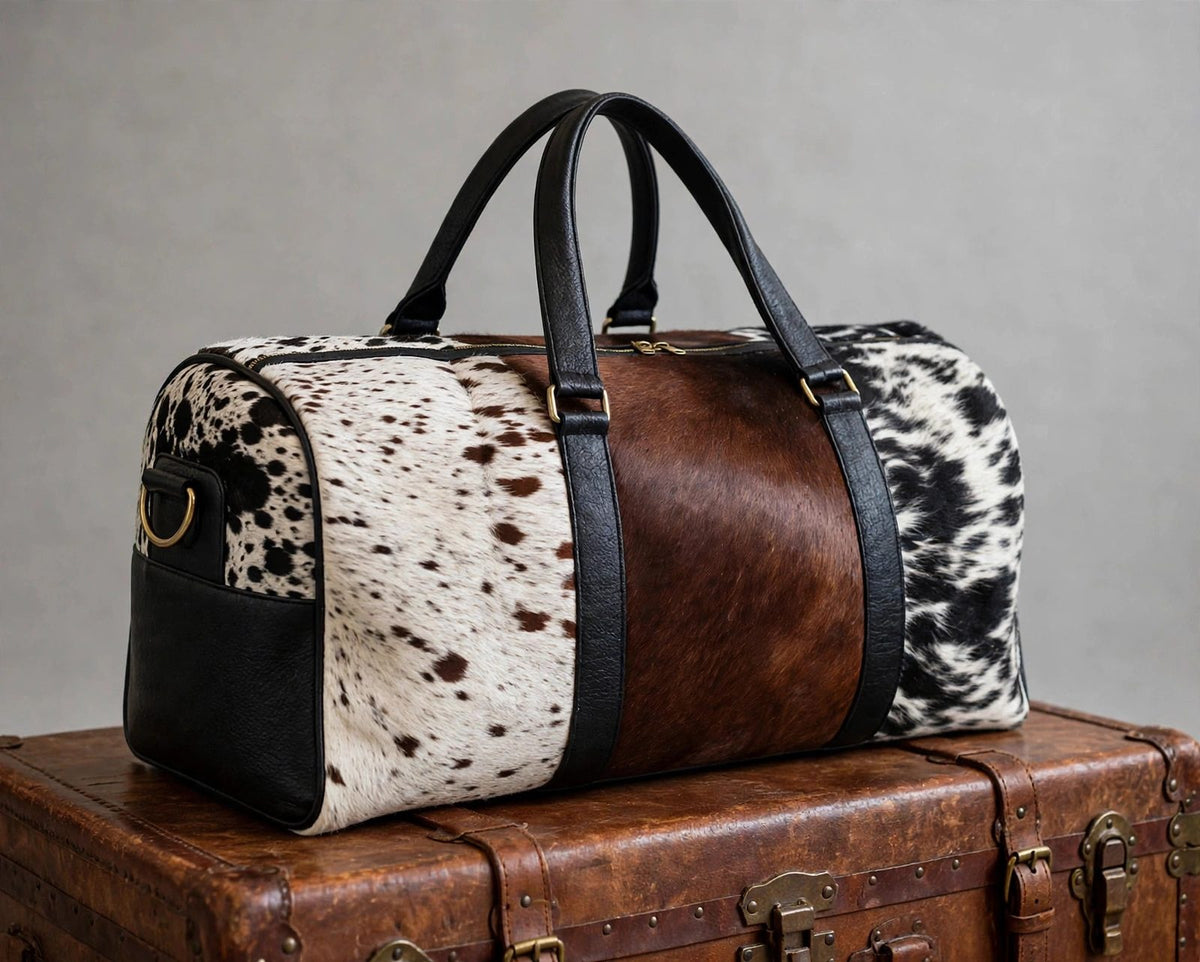 Tricolor Cowhide Leather Duffel Bag