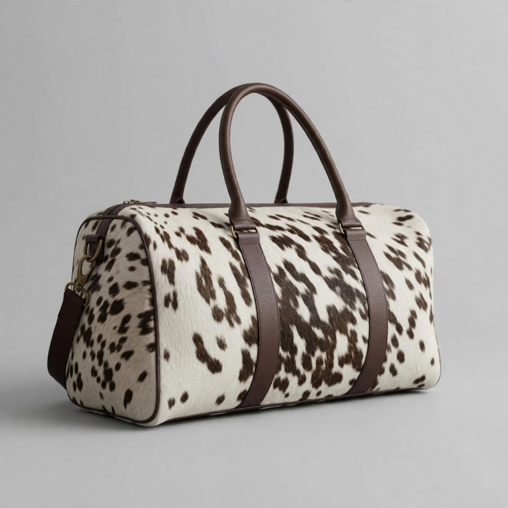 Chocolate Speckle Cowhide Leather Duffel Bag