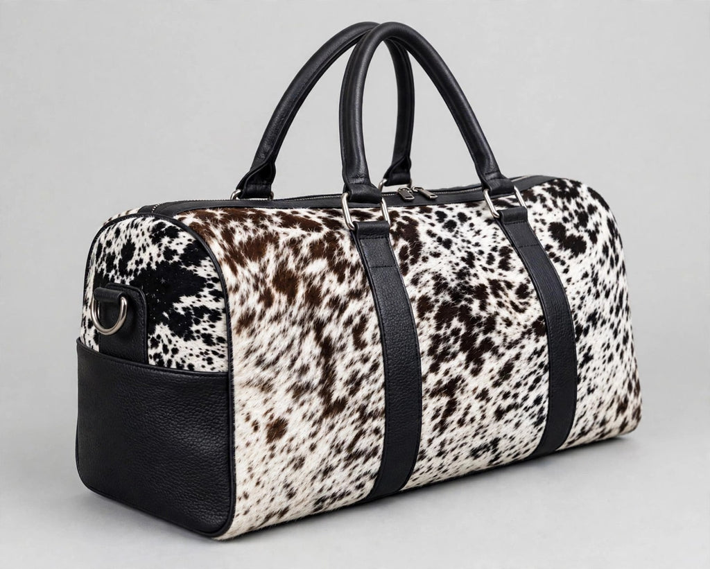 Black & White Fine Speckle Cowhide Leather Duffel Bag