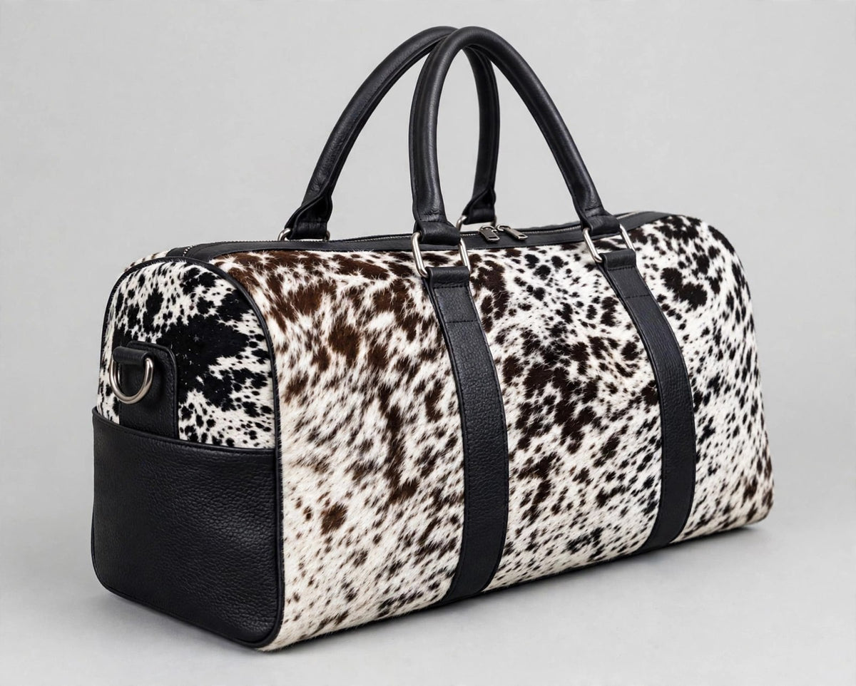 Black & White Fine Speckle Cowhide Leather Duffel Bag