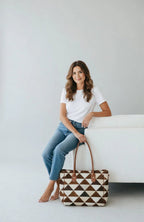 Women's Triangle Patchwork Cowhide Tote