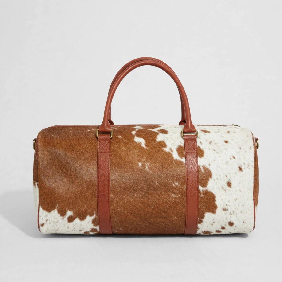 Brown & White Patch Cowhide Leather Duffel Bag