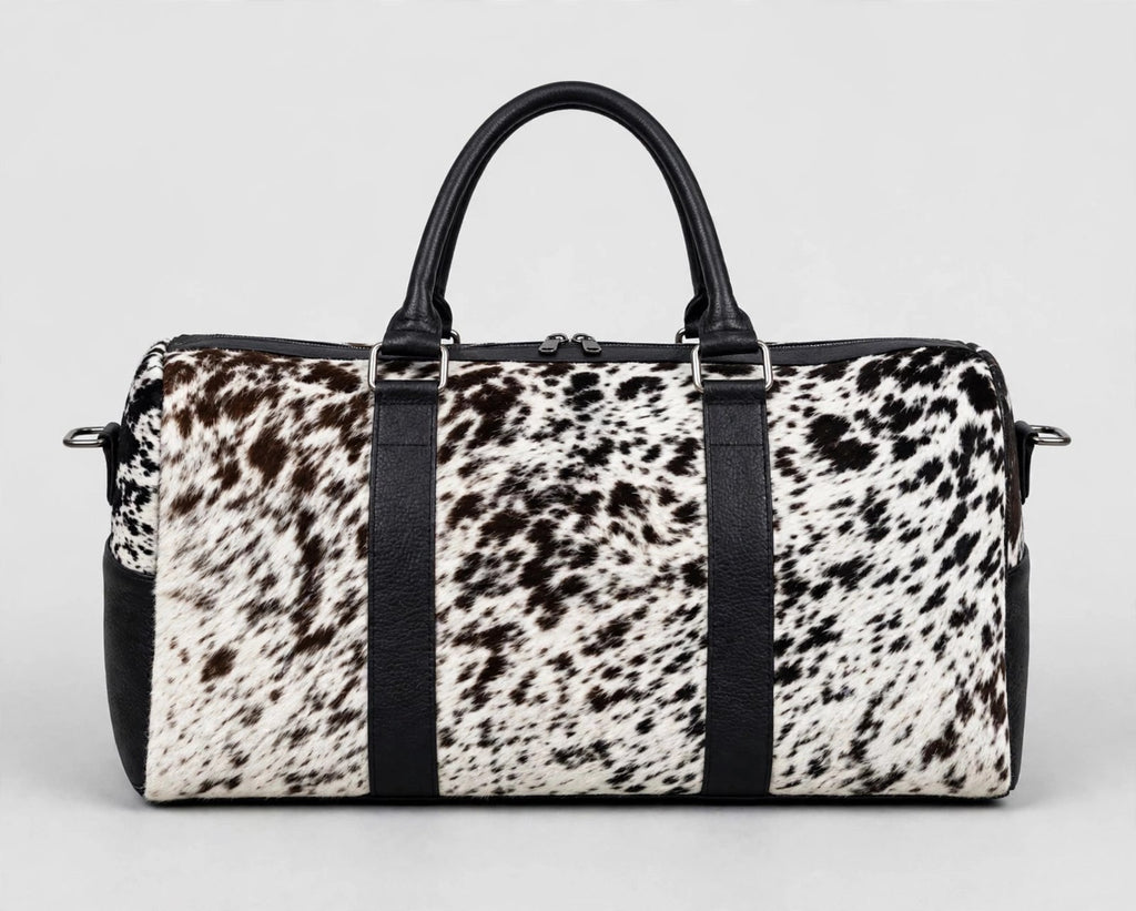 Black & White Fine Speckle Cowhide Leather Duffel Bag