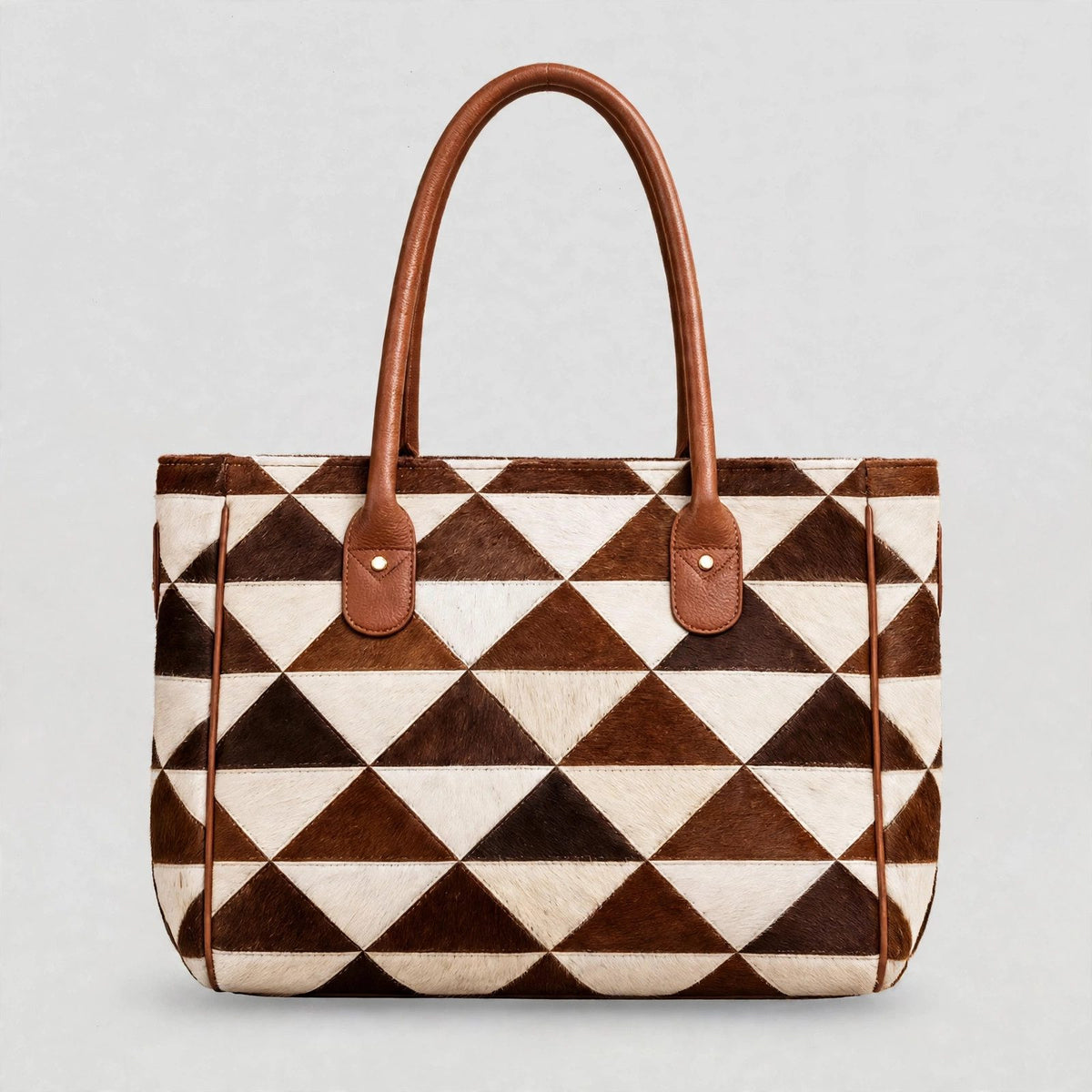 Women's Triangle Patchwork Cowhide Tote