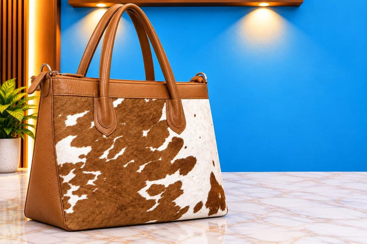 Women's Brown & White Cowhide Zip Tote