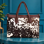 Women's Black & White Cowhide Zip Tote