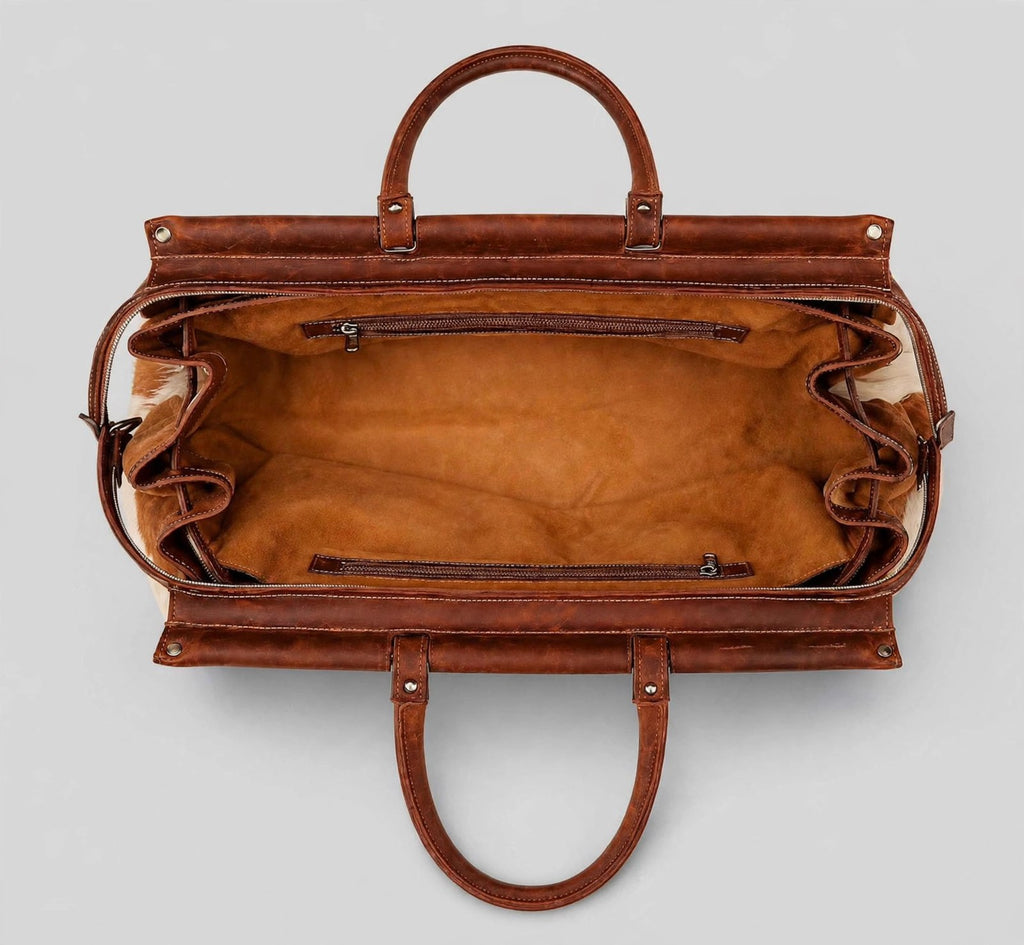 Women's Rust & White Cowhide Turn-Lock Satchel
