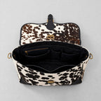 Women's Black & White Speckle Cowhide Buckle Satchel