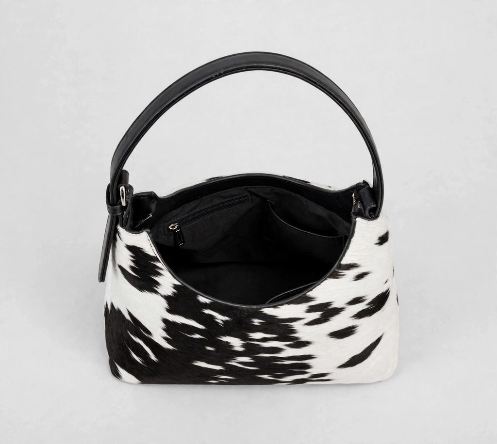 Women's Black & White Cowhide Hobo Bag