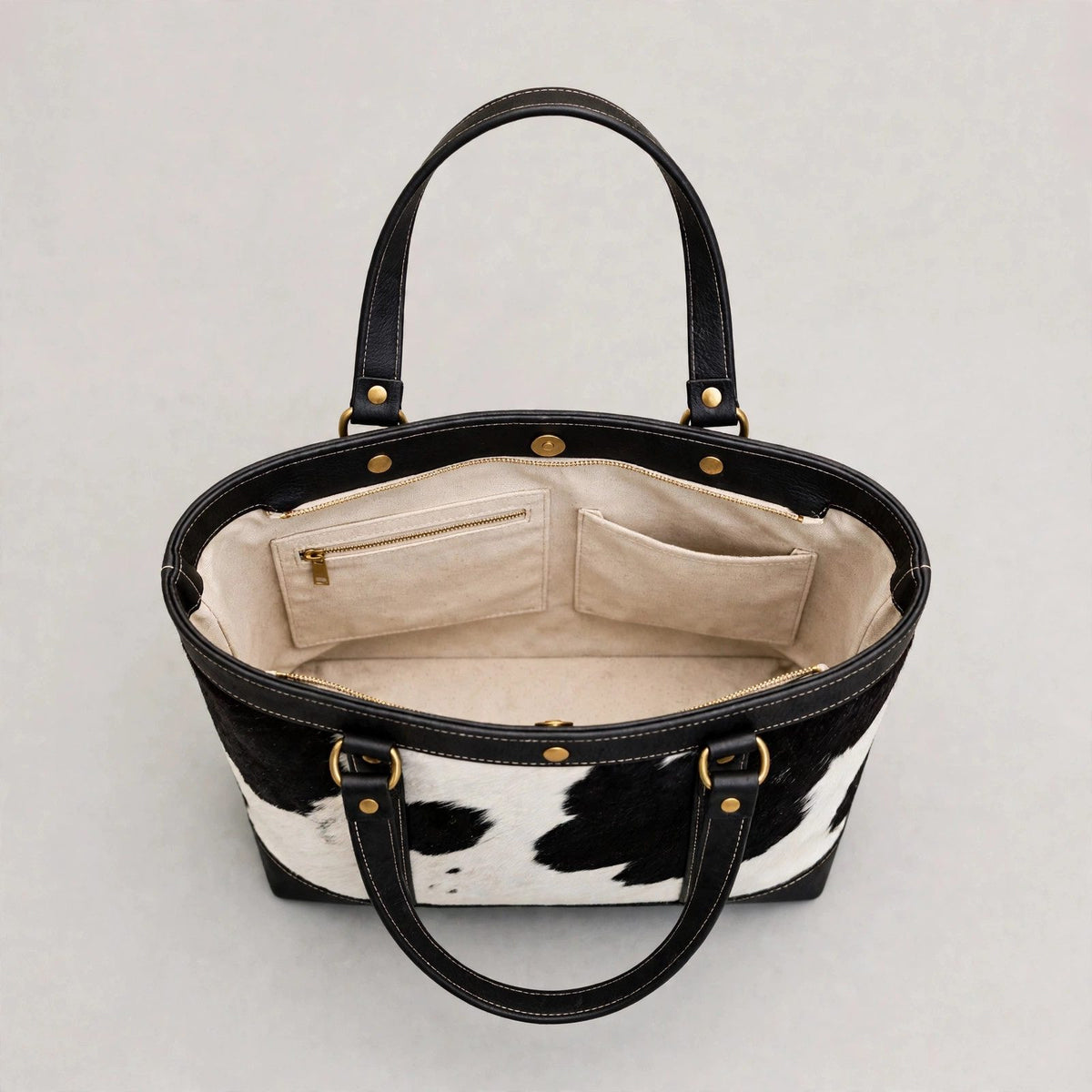 Women's Studded Black & White Cowhide Tote