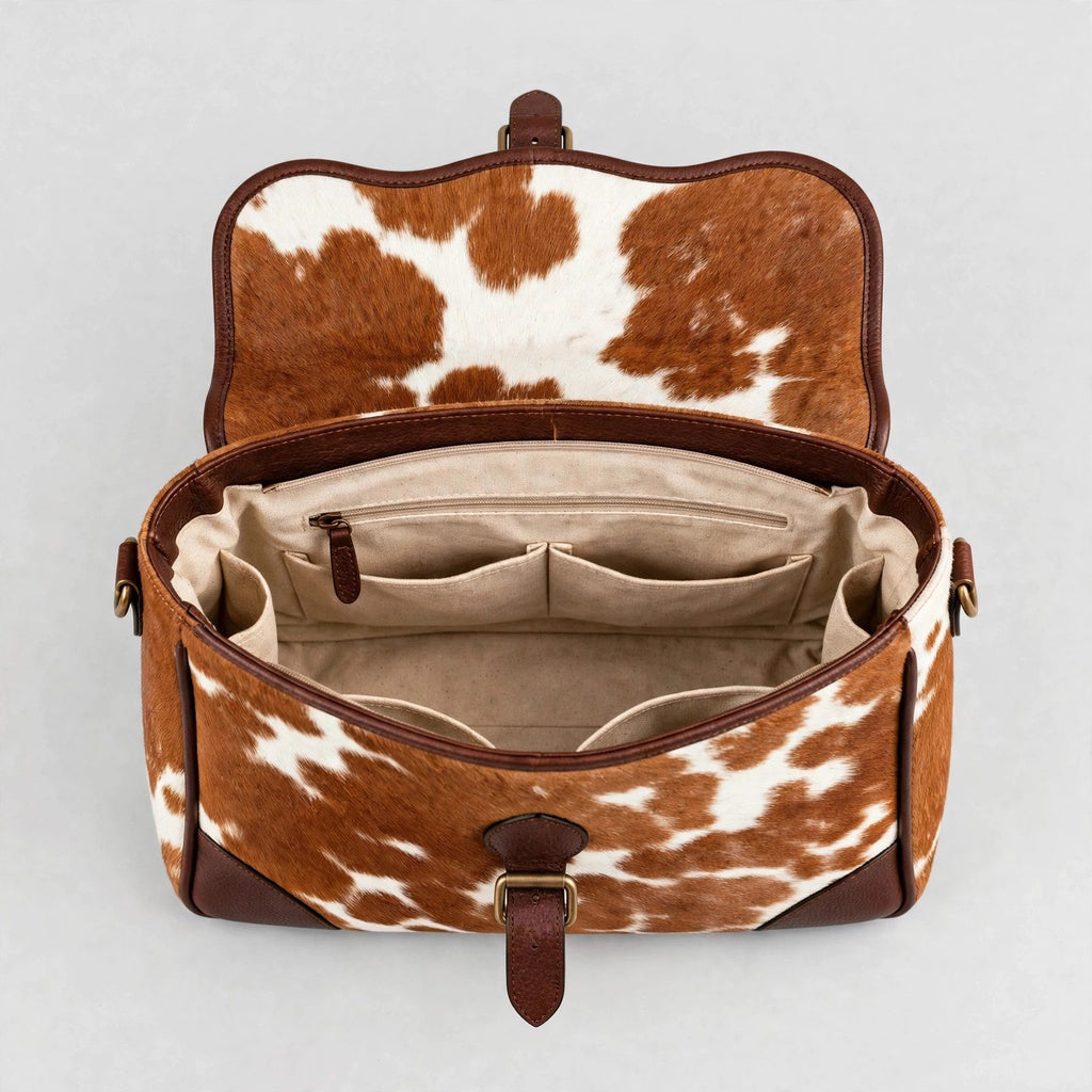 Women's Brown & White Cowhide Buckle Satchel