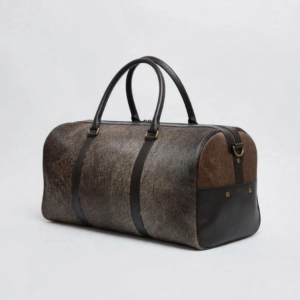 Dark Grey Cowhide Leather Duffel Bag