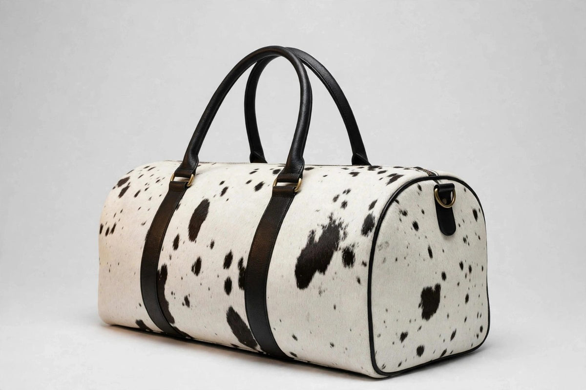 Black & White Speckle Cowhide Leather Duffel Bag