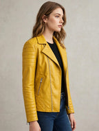 Women's Mustard Leather Biker Jacket