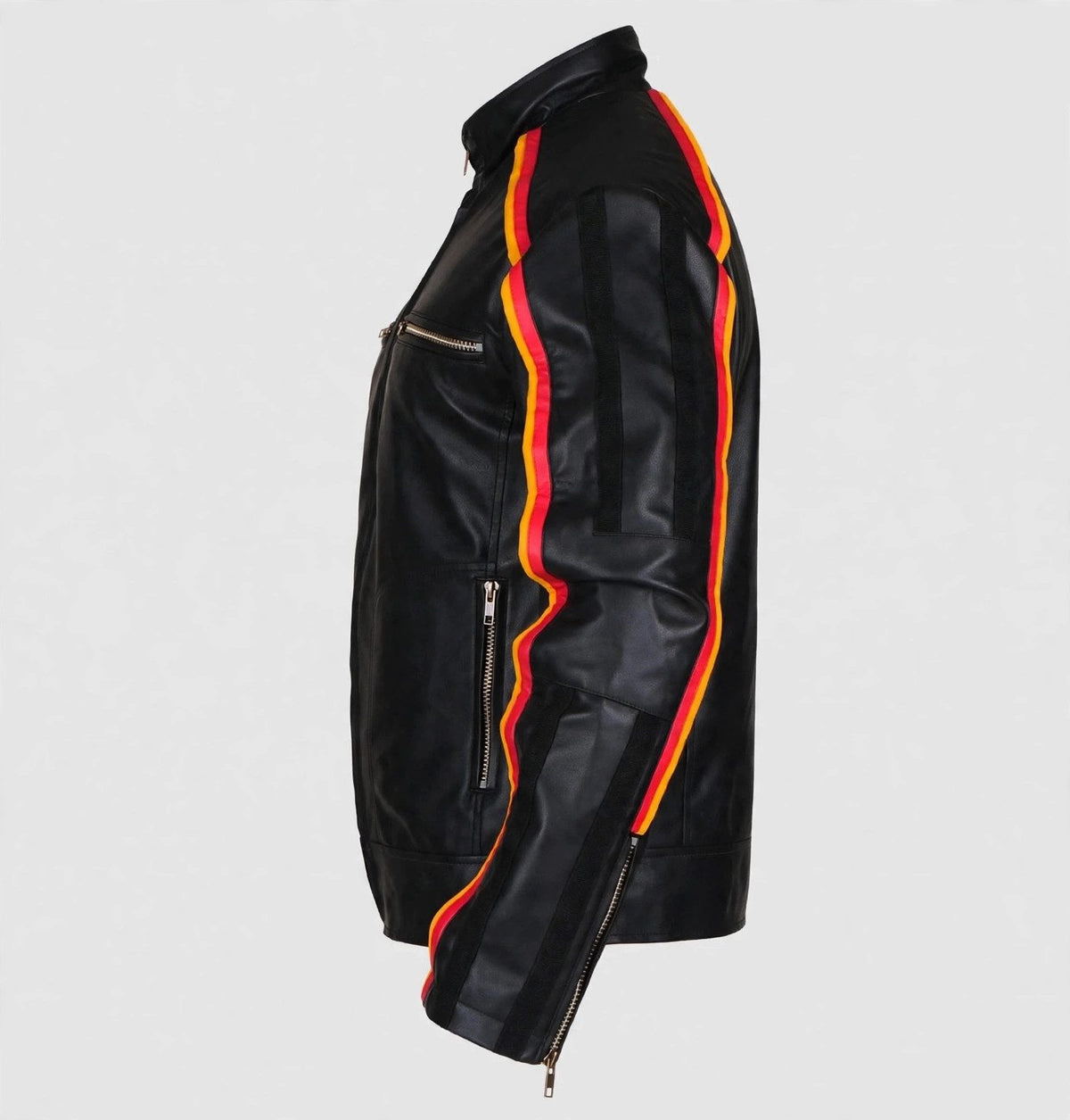 Men's Black Racing Stripe Leather Jacket