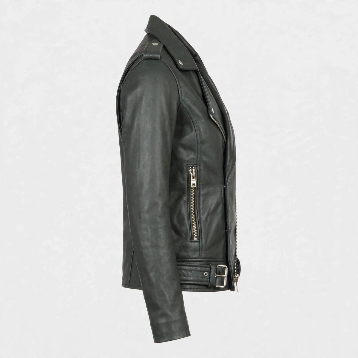 Women's Dark Green Leather Biker Jacket