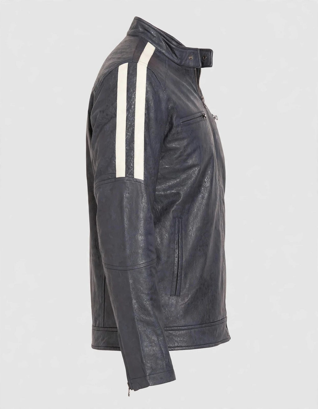 Men's Dark Grey Striped Leather Jacket