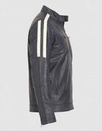 Men's Dark Grey Striped Leather Jacket