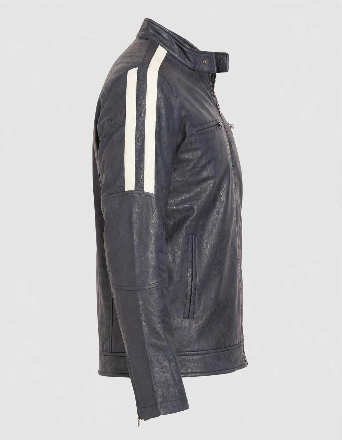 Men's Dark Grey Striped Leather Jacket
