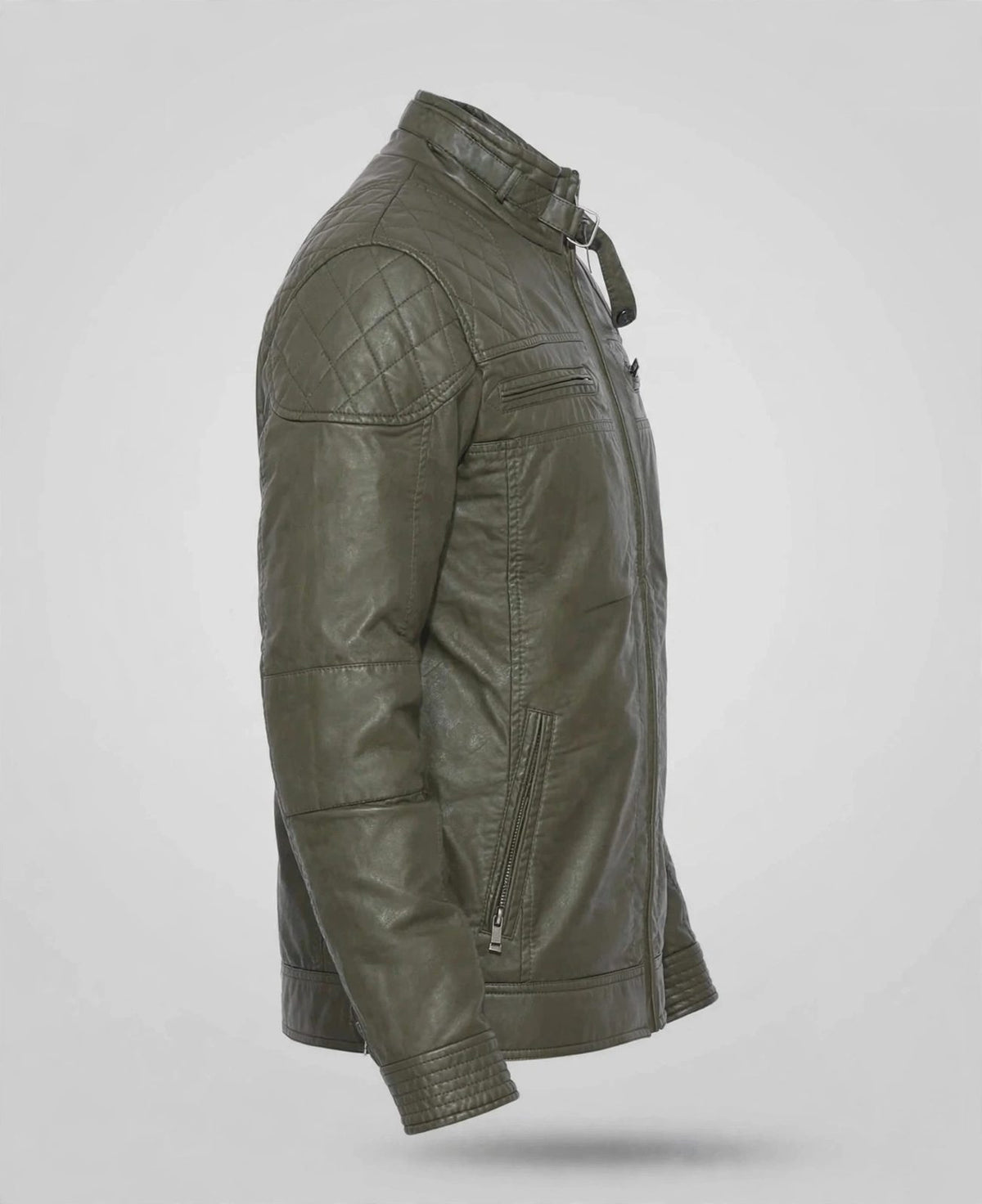 Men's Olive Quilted Leather Jacket