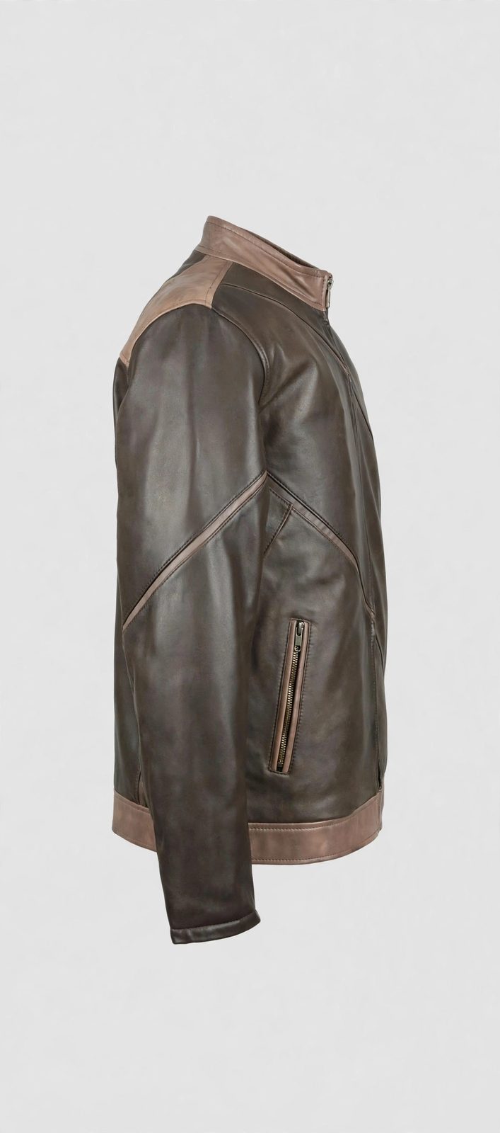 Men's Grey & Brown Diagonal Panel Leather Jacket