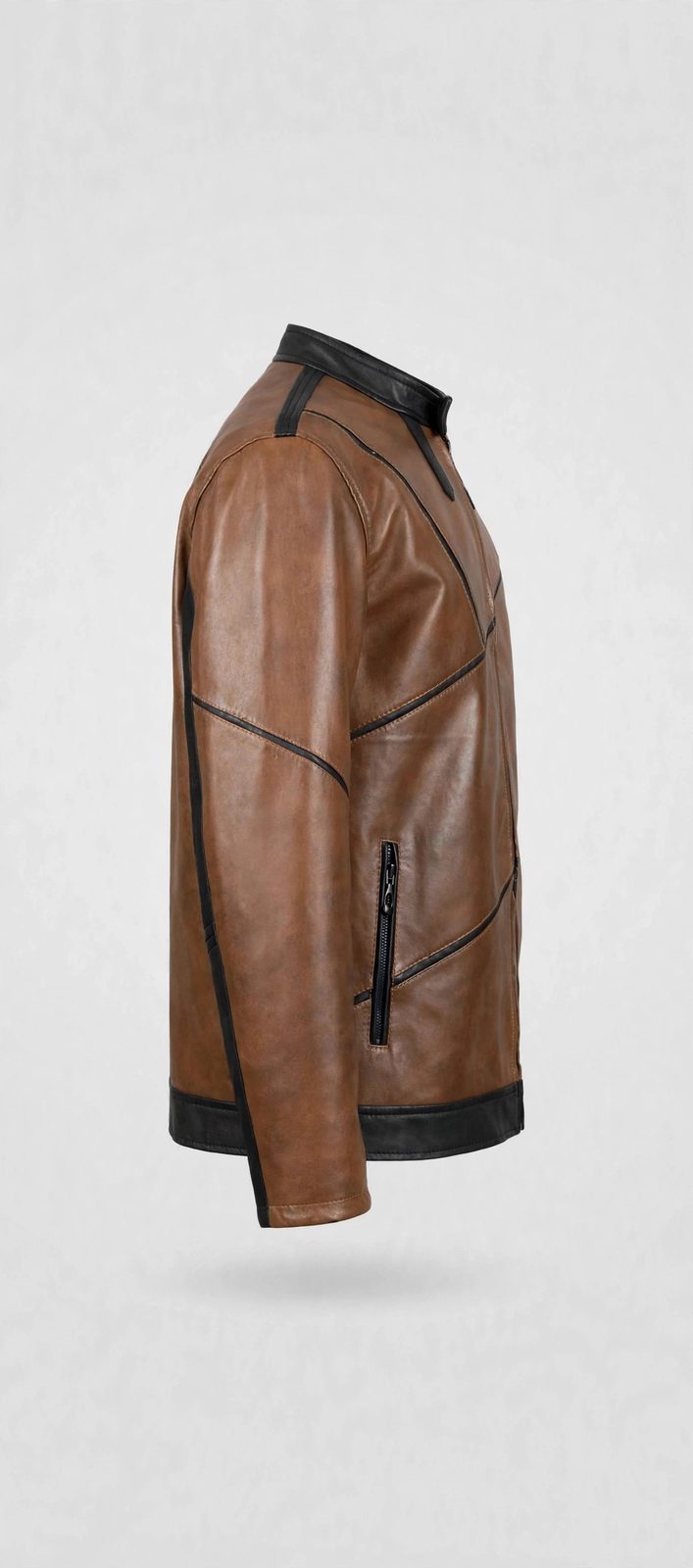 Men's Brown Diagonal Panel Leather Jacket