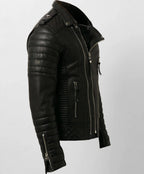 Men's Black Quilted Biker Leather Jacket